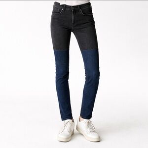 H&M SKINNY LEGGING JEAN LOW RISE BLACK BLUE COLORBLOCK TWO TONE 33 NWT